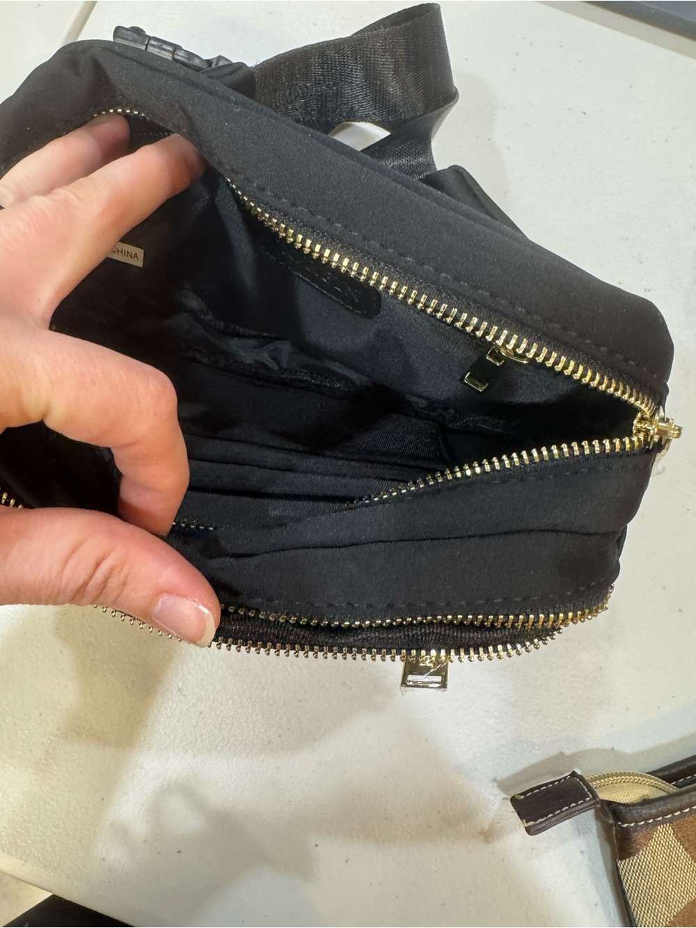 Zorfin Black Crossbody Belt Bag with Gold Zippers - Picture 4 of 6